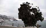 雪景色 北海道　雷電海岸（らいでんかいがん） 傘岩